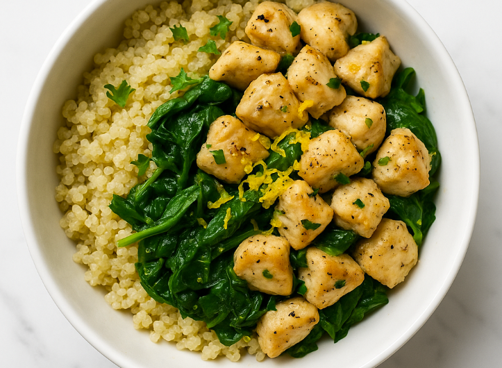 Low-FODMAP Lemon Herb Chicken with Quinoa & Spinach