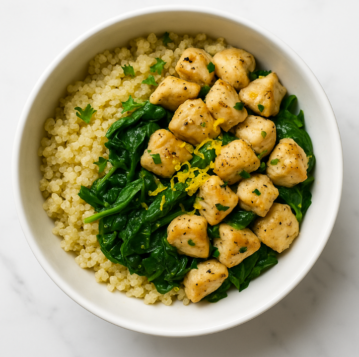 Low-FODMAP Lemon Herb Chicken with Quinoa & Spinach